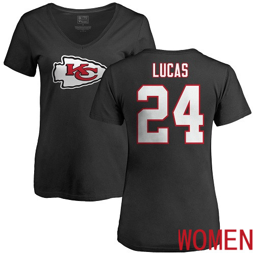 Women Football Kansas City Chiefs #24 Lucas Jordan Black Name and Number Logo Slim Fit T-Shirt->kansas city chiefs->NFL Jersey